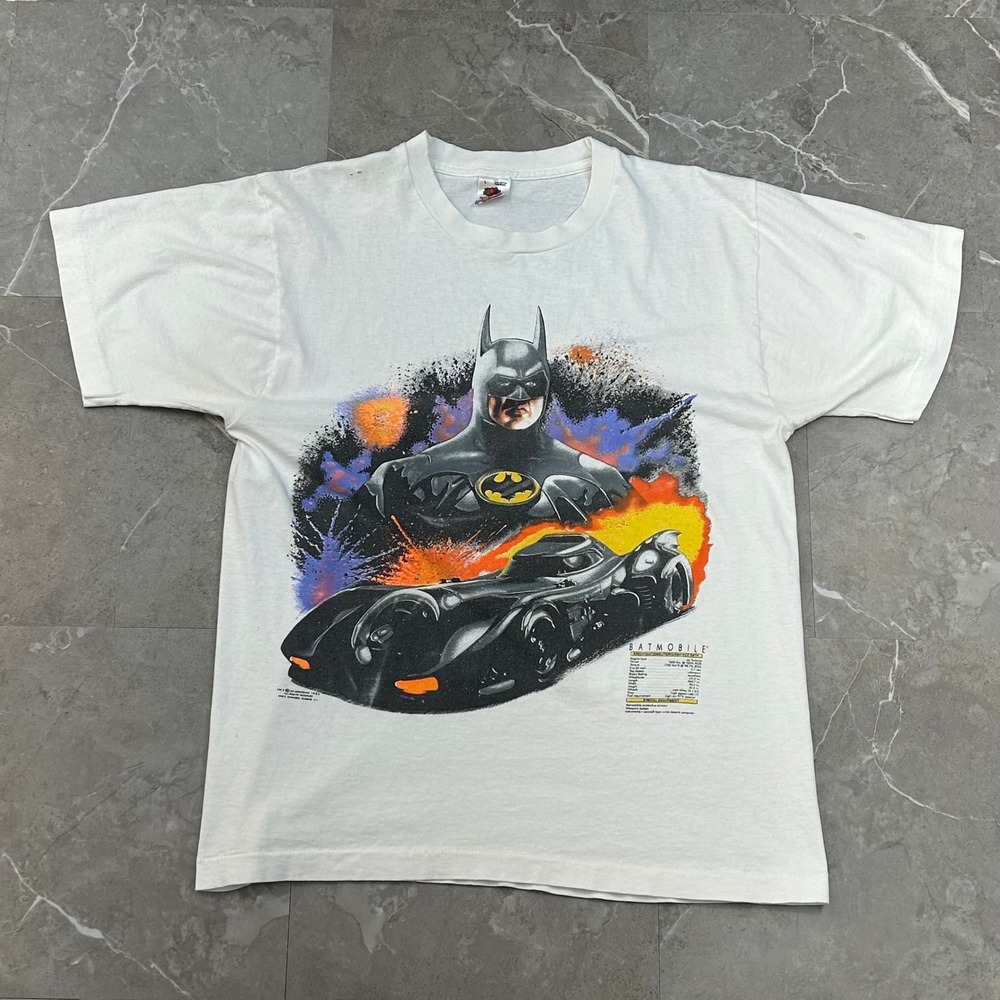 80s Vintage Batman Graphic Tee Mens Large Batmobile Keaton Movie Promo Shirt